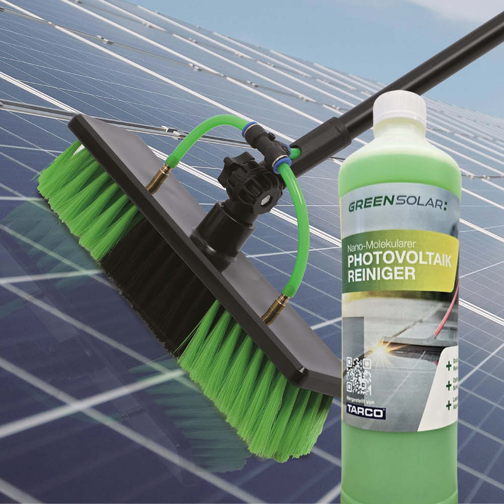 Waschbürste mit Teleskopstab 4,6m inkl. Nano-Molekularer Photovoltaikreiniger 1 lt. - 5% Verdünnung von Greensolar