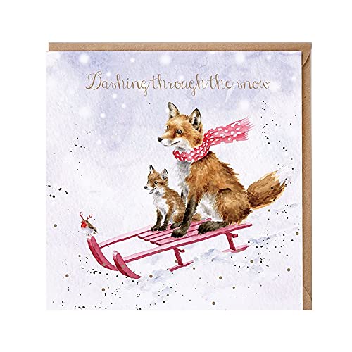 Greeting Card Weihnachtskarte mit Fuchs-Schlittenfahrt – Xmas Dashing Through The Snow cremefarben von Greeting Card