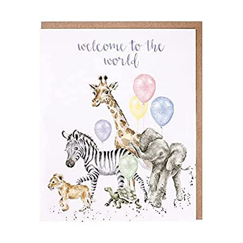 Wrendale Glückwunschkarte zur Geburt des Babys, Motiv: Giraffe, Elefant und Löwenjunges von Greeting Card