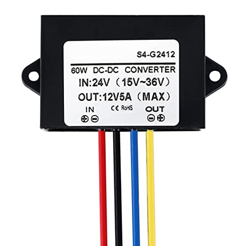 Greluma 1 STK DC 24V bis 12V 5A Abwärtswandler Regler, 60W Netzteil Reduzierer für Autoelektronik LKW Fahrzeug Boot Sonnensystem (DC 15-36V Eingänge) von Greluma