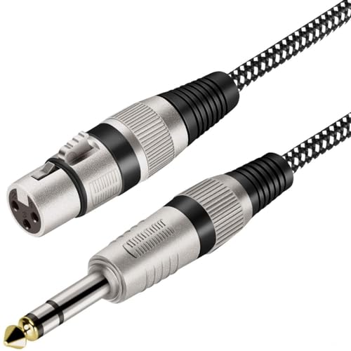 Greluma 1 Stück 1,5 m XLR-Buchse auf 1/4 Zoll TS-Kabel, geflochtenes Nylon-XLR-3-Pin-Buchse auf 6,35 mm TS-Stecker, unsymmetrisches Verbindungskabel, Mikrofonkabel (Leiter aus reinem Kupfer) von Greluma
