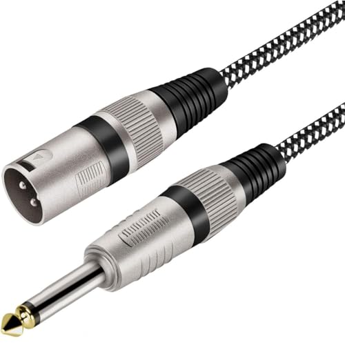 Greluma 1 Stück 1,5 m langes XLR-Stecker-auf-1/4-Zoll-TS-Kabel, geflochtenes Nylon-XLR-3-Pin-Stecker auf 6,35-mm-TS-Stecker, unsymmetrisches Verbindungskabel, Mikrofonkabel (Leiter aus reinem Kupfer) von Greluma