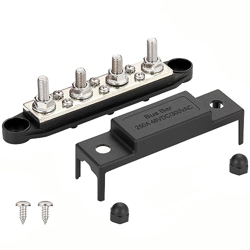 Greluma 1 Stück Stromverteilerblock-Sammelschiene,4 x M8-Bolzen (5/16 Zoll),6 x M4-Schraubklemmen (#8),max.48 V,250 A von Greluma