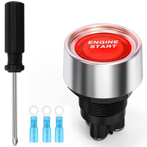 Greluma 1 Stück Universal 12V-24V 50A SPST Momentan-Startschalter, Push-Start-Zündschalter, LED-Automotor-Start-Stopp-Taste für Auto-LKW-Boot-RV-ATV von Greluma
