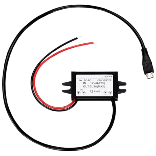 Greluma 1 Stück wasserdichter DC-DC 12V auf 5V 3A konverter mit Micro-USB-Anschluss, Micro-USB-Abwärtsmodul-Netzteil, Kompatibel mit Raspberry Pi 4, Mobiltelefon, Auto von Greluma