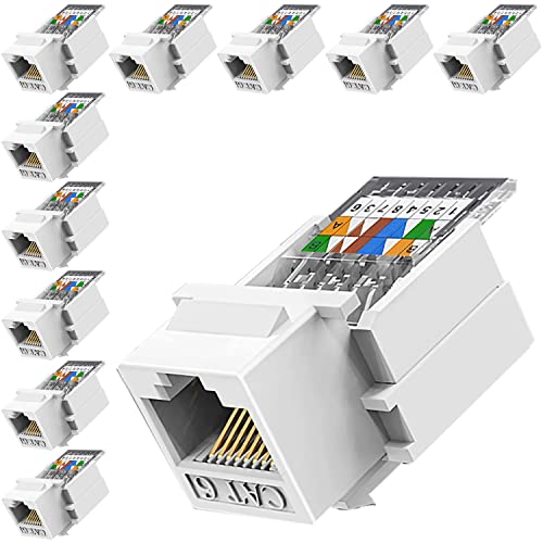 Greluma 10 Stk RJ45 Cat5e/Cat6 Keystone Jack - Werkzeuglos NEIN Punch-Down-Tool - Ethernet Wandbuchse- Cat6 Netzwerkkoppler von Greluma