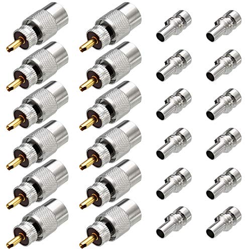 Greluma 12 Stk PL259 Stecker, UHF PL 259 Steckerlöt-Koax-Stecker mit Reduzierstück, RF Adapter 50 Ohm für RG59, RG8, RG8x, LMR-400, RG-213 Kompatibel mit Amateurfunk von Greluma