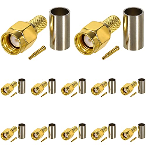 Greluma 12 Stk SMA Stecker Crimp vergoldeter RF-Stecker für RG58 RG303 RG141 RG142 RG400 LMR195 Koaxialkabel von Greluma