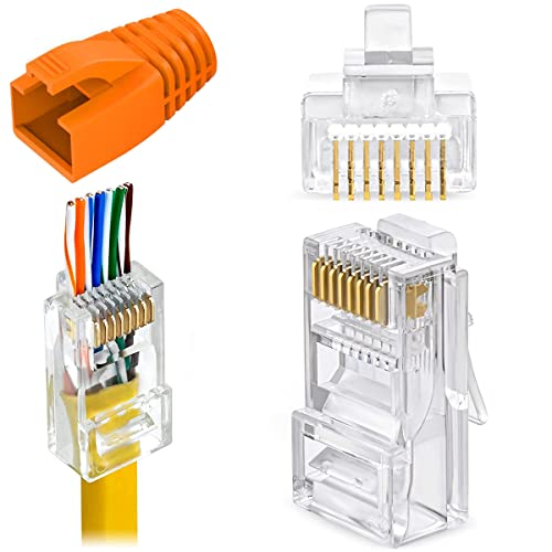 Greluma 12 Stück RJ45 CAT6 Pass-Through-Steckverbinder, Vergoldeter CAT6A-Netzwerkstecker, CAT 6-Enden mit Zugentlastung-Schuhen von Greluma