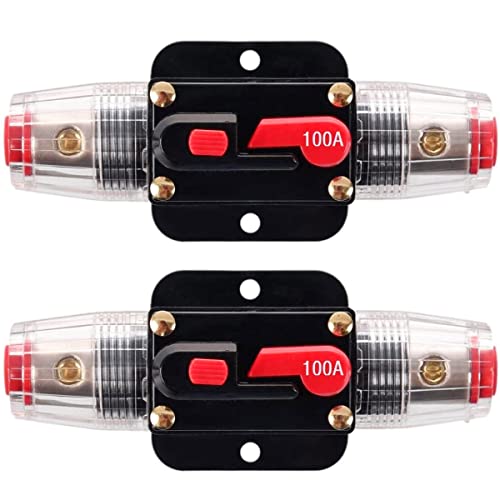 Greluma 2 Stk 100 A Inline-Leistungsschalter-Reset-Sicherung, 12 V-24 V DC-Reset-Sicherungshalter 100 A mit manuellem Reset für den Schutz von Auto Marine Boot-Audiosystemen von Greluma