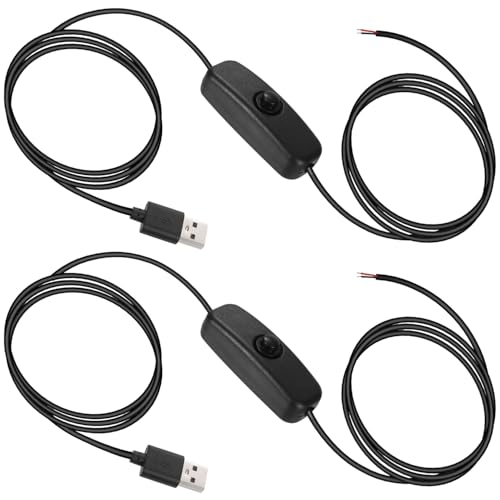 Greluma 2 Stk 2m 5V USB Switch Verlängerungskabel,USB 2.0 A Stecker und 2 poliger 2 adriger Strom/Ladekabelanschluss zum Selbermachen für 5V USB Lüfter,LED Streifen,Schreibtischlampe, Fahrrekorder von Greluma