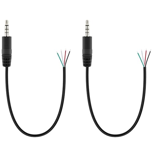 Greluma 2 Stk 3,5mm Stecker auf blankes Kabel mit offenem Ende, 30cm TRRS 4 poliges Stereo Audiokabel mit 1/8 Zoll 3,5mm Stecker für die Reparatur von Kopfhörer/Headset/Ohrhörer/Mikrofonkabeln von Greluma