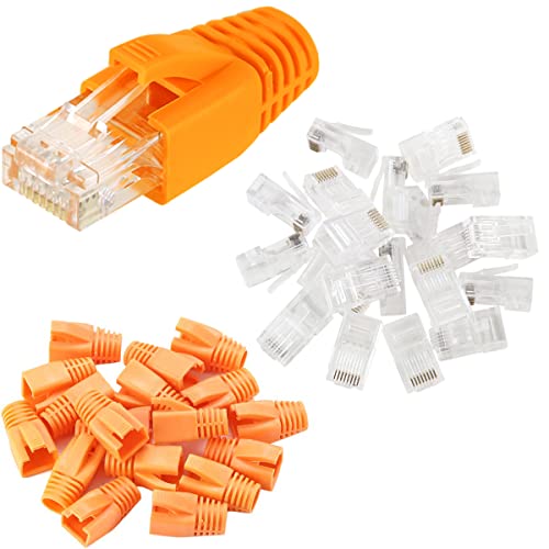 Greluma 25 Stk CAT6 RJ45 Steckverbinder, Modulare Steckerenden – 8P8C-Netzwerkkabel-Crimp-Ethernet-Steckverbinder (Drahtloch 1,2 mm) mit Zugentlastung-Schuhen von Greluma