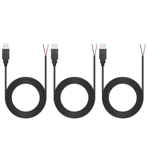 Greluma 3 Stk 2 m langes USB Pigtail, 2 adriges 22 AWG USB 2.0 Kabel, 2-poliger blanker Draht mit offenem Ende, 2 m langes USB Steckerkabel, 12 V 3 A USB Stecker Stromkabel Greluma 3 Stk 2 m langes USB Pigtail, 2 adriges 22 AWG USB 2.0 Kabel, 2-poliger blanker Draht mit offenem Ende, 2 m langes USB Steckerkabel, 12 V 3 A USB Stecker Stromkabel von Greluma