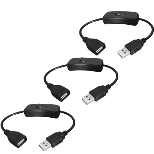 Greluma 3 Stk USB-Kabel von Stecker zu Buchse mit Ein/Aus-Schalter, USB-Verlängerungs-Inline-Wippschalter für Fahrrekorder, LED-Schreibtischlampe, USB-Lüfter, LED-Streifen von Greluma