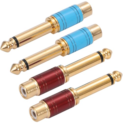 Greluma 4 STK 6,35 mm (1/4 Zoll) Stecker auf RCA Cinch-Buchse Audioadapter Vergoldet (Rot & Blau) von Greluma