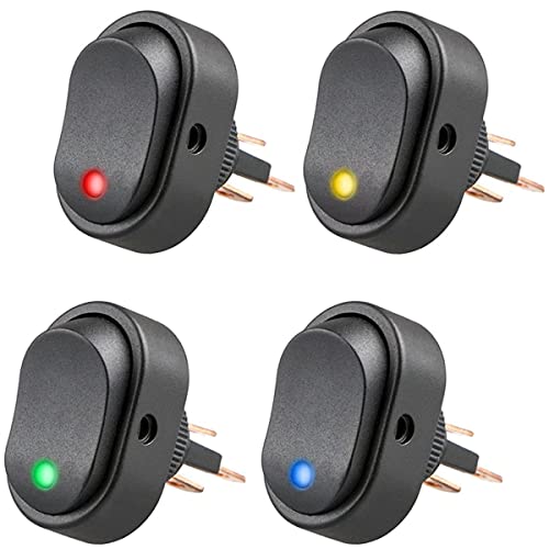 Greluma 4 Stk Kippschalter Wippschalter wasserdicht LED blau grün gelb rot beleuchtet 3P SPST Ein-Aus-Steuerung für Auto LKW Boot Marine Auto Motorrad, 12V 30A von Greluma
