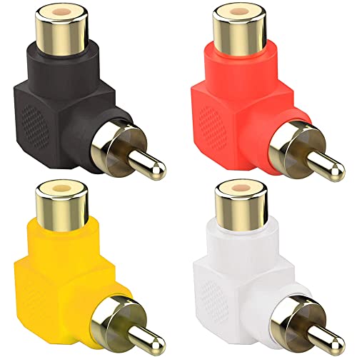 Greluma 4 Stück vergoldete Cinch Stecker auf Cinch Buchsen, 90 Grad Rechtwinklige Adapter (4 Farben) von Greluma