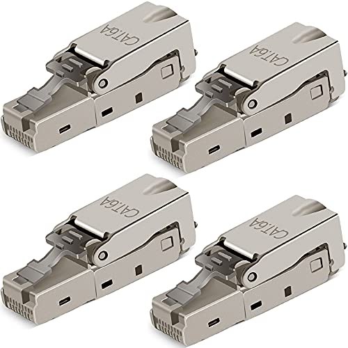 Greluma 4 Stück werkzeugloser RJ-45 Cat6 / 6A-Feldanschluss Modularer Stecker, Cat6A RJ45 Abgeschirmt für 23-26AWG-Installationskabel von Greluma