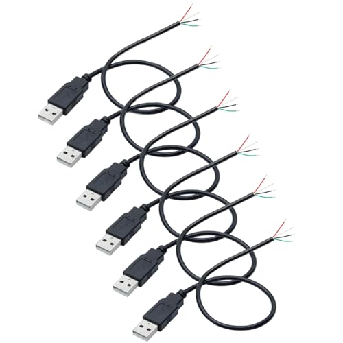 Greluma 6 Stk 0,3 m langes USB-Stecker-Pigtail, 22 AWG 4-adriges USB 2.0-Kabel, 4-poliges blankes Drahtende mit offenem Ende, 0,3 m langes USB-Stecker-Kabel, 12 V USB-Stecker-Stromkabel von Greluma