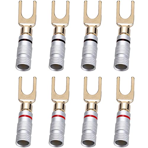 Greluma 8 Stk 24 Karat Gold Y-Stecker U-Gabel Bananenstecker 45-Grad Schraub Spaten Anschluss für Lautsprecher Kabel DIY, Korrosionsbeständig, 4 Schwarz und 4 Rot Greluma 8 Stk 24 Karat Gold Y-Stecker U-Gabel Bananenstecker 45-Grad Schraub Spaten Anschluss für Lautsprecher Kabel DIY, Korrosionsbeständig, 4 Schwarz und 4 Rot von Greluma