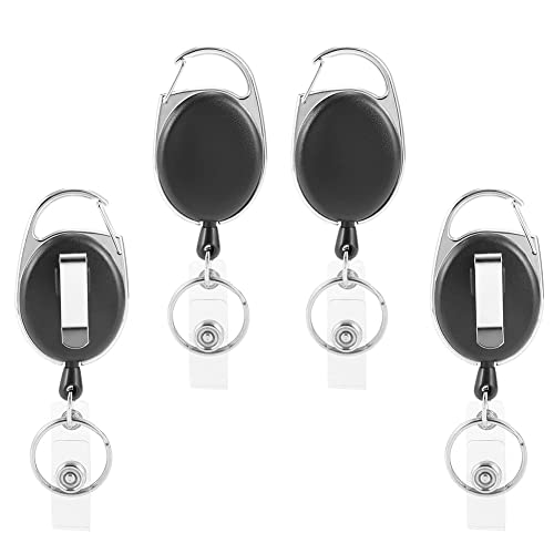 Grendly Ausziehbarer Schlüsselanhänger, 4 Stück Ausweishalter mit Vinylband und Schlüsselring, ausziehbares Schlüsselband, Karabiner von Grendly