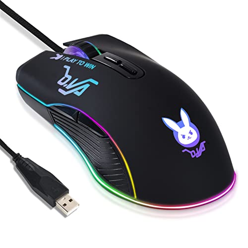 Greshare Gaming-Maus, 12 Farben, hintergrundbeleuchtete optische Spielmäuse, ergonomisch, USB, verkabelt mit 7200 DPI und 7 Tasten für Computer/Win/Mac/Linux/Android/iOS (Black USB) von Greshare