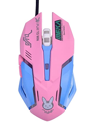 Greshare Gaming Mouse, 7 Farben Hintergrundbeleuchtete optische Spielmäuse Ergonomisches USB-Kabel mit 2400 DPI und 6 Tasten 4 Aufnahmen für Computer/Win/Mac/Linux/Andriod/iOS. (Pink & Blue) von Greshare