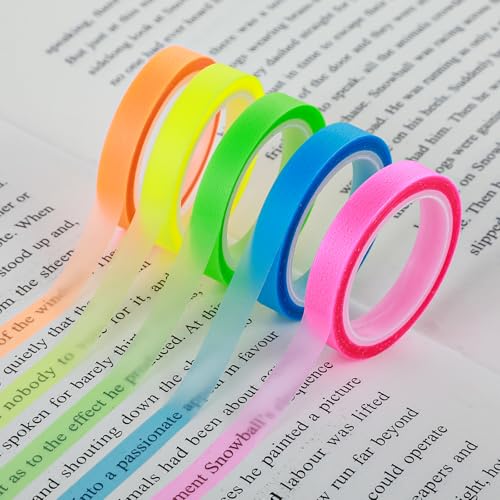 5 Rollen Highlight Strips Fluoreszierende Farbige Tags Haftnotizband Fluoreszierende Farbige Tags Transparent Textmarker-Klebeband für Lesen Notizen Machen Lehrer Schüler Klasse Büro(6mm x 5M)-A von Grevosea