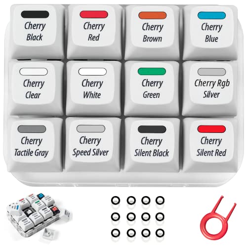 Griarrac Cherry MX Schaltertester, 12-Tasten, mechanische Tastatur-Sampler, Schalter-Testwerkzeug mit Tastenkappenabzieher und 24 O-Ringen, 40A-L & 40A-R (bedruckte PBT-Tastenkappe) von Griarrac