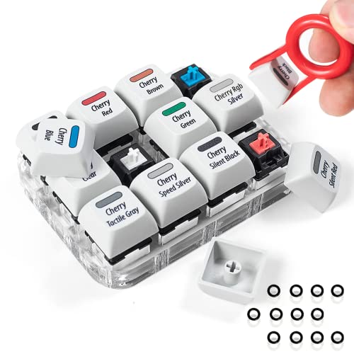 Griarrac Cherry MX Switch Tester Switch Sampler Mechanische Tastaturen 12 Tasten Schalter Prüfwerkzeug, mit Tastenkappenabzieher und Schalter O Ringe (Inklusive Cherry MX Silent Speed) von Griarrac