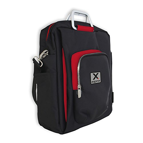 Approx Toploader-Tasche aus Nylon mit Mehreren Reißverschlussfächern für 39,6 cm (15,6 Zoll) Laptops, Schwarz/Rot von Griffin