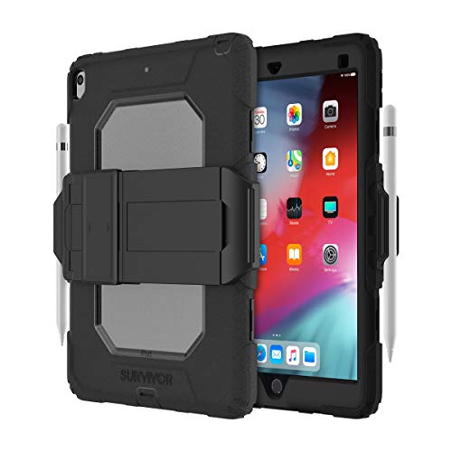 Griffin Survivor All Terrain Case für iPad Air 3 ( 2019 ) und iPad Pro 10.5 - schwarz, klar / mit HD-Klarsicht-Displayschutzfolie, Eingebauter Ständer und Apple Pencil-Halter von Griffin