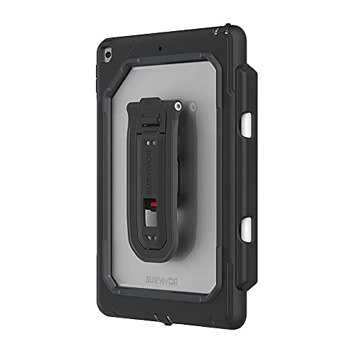 Survivor Endurance Schutzhülle für Apple iPad 10,2" (2020 & 2019) [Handschlaufe & Standfunktion I 360° drehbar I Apple Pencil Halter I Schutz nach Militärstandard] schwarz/transparent von Griffin