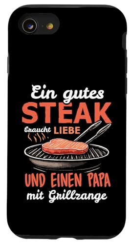 Grillen Steak Liebe Papa mit Grillzange Vatertag Männer Hülle für iPhone SE (2020) / 7 / 8 von Grillen Papa Steak Liebe Grillzange Vatertag BBQ