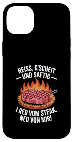 Heiß gscheit und saftig Grillen Humor Dialekt Hülle für iPhone 14 Plus Heiß gscheit und saftig Grillen Humor Dialekt Hülle für iPhone 14 Plus von Grillen Steak Spruch Dialekt Österreich Humor