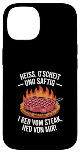 Heiß gscheit und saftig Grillen Humor Dialekt Hülle für iPhone 14 Heiß gscheit und saftig Grillen Humor Dialekt Hülle für iPhone 14 von Grillen Steak Spruch Dialekt Österreich Humor