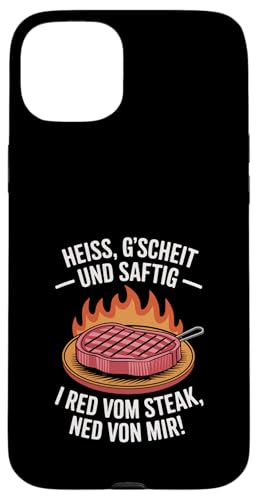 Heiß gscheit und saftig Grillen Humor Dialekt Hülle für iPhone 15 Plus Heiß gscheit und saftig Grillen Humor Dialekt Hülle für iPhone 15 Plus von Grillen Steak Spruch Dialekt Österreich Humor