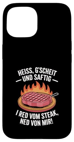 Heiß gscheit und saftig Grillen Humor Dialekt Hülle für iPhone 15 Heiß gscheit und saftig Grillen Humor Dialekt Hülle für iPhone 15 von Grillen Steak Spruch Dialekt Österreich Humor