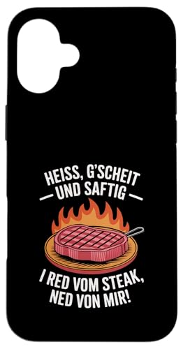 Heiß gscheit und saftig Grillen Humor Dialekt Hülle für iPhone 16 Plus Heiß gscheit und saftig Grillen Humor Dialekt Hülle für iPhone 16 Plus von Grillen Steak Spruch Dialekt Österreich Humor