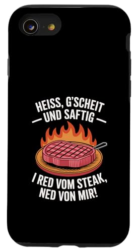 Heiß gscheit und saftig Grillen Humor Dialekt Hülle für iPhone SE (2020) / 7 / 8 von Grillen Steak Spruch Dialekt Österreich Humor