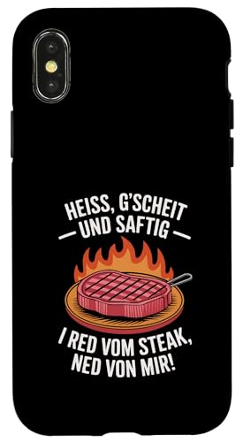 Heiß gscheit und saftig Grillen Humor Dialekt Hülle für iPhone X/XS Heiß gscheit und saftig Grillen Humor Dialekt Hülle für iPhone X/XS von Grillen Steak Spruch Dialekt Österreich Humor