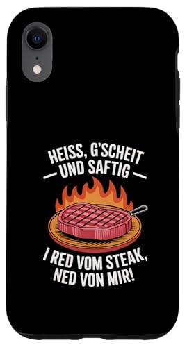 Heiß gscheit und saftig Grillen Humor Dialekt Hülle für iPhone XR Heiß gscheit und saftig Grillen Humor Dialekt Hülle für iPhone XR von Grillen Steak Spruch Dialekt Österreich Humor