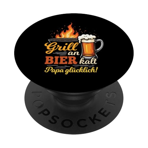 Grill An Bier Kalt Papa Glücklich Vatertag BBQ Grillen PopSockets Klebender PopGrip von Grillen Vatertag Grillmeister BBQ Papa Geschenk