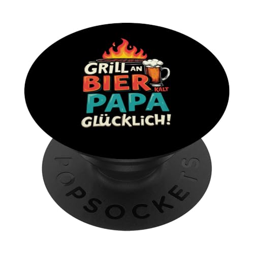 Grill An Bier Kalt Papa Glücklich Vatertag BBQ Grillen PopSockets Klebender PopGrip von Grillen Vatertag Grillmeister BBQ Papa Geschenk