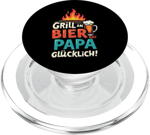 Grill An Bier Kalt Papa Glücklich Vatertag BBQ Grillen PopSockets PopGrip für MagSafe von Grillen Vatertag Grillmeister BBQ Papa Geschenk