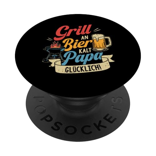 Grillen An Bier Kalt Papa Glücklich Vatertag BBQ Grillem PopSockets Klebender PopGrip von Grillen Vatertag Grillmeister BBQ Papa Geschenk