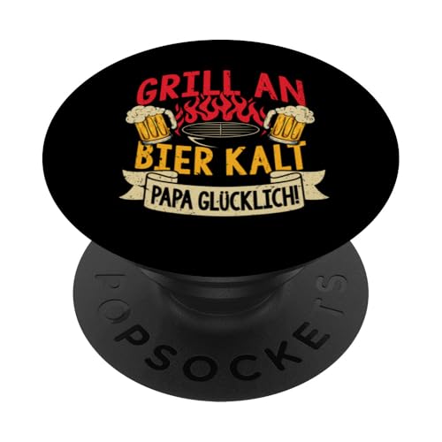 Grillen An Bier Kalt Papa Glücklich Vatertag BBQ Grillem PopSockets Klebender PopGrip von Grillen Vatertag Grillmeister BBQ Papa Geschenk