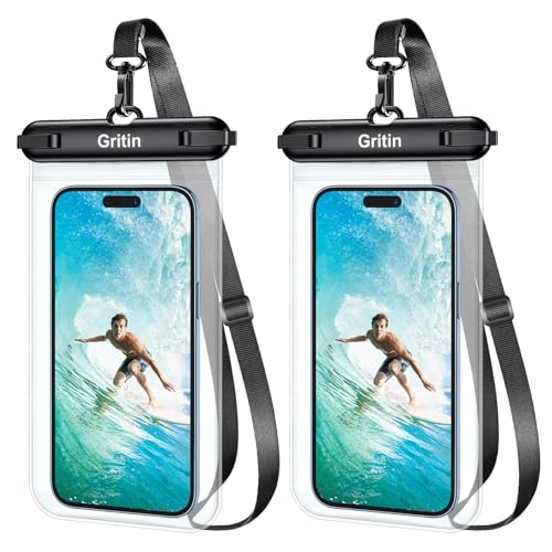 Gritin 2 Stück Wasserdichte Handyhülle, IPX8 Wasserdichte Unterwasser Handytasche Hülle mit Sicherheitsschleife, Waterproof Phone Case für iPhone 15 Pro Max/14/12, Galaxy, Mate, Smartphone bis zu 7.2" von Gritin