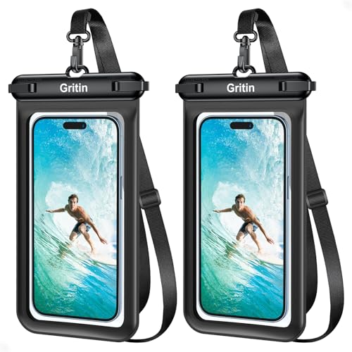 Gritin 2 Stück wasserdichte Handyhülle, IPX8 wasserdichte Unterwasser Handytasche Hülle mit Sicherheitsschleife, Waterproof Phone Case für iPhone, Galaxy, Smartphone bis zu 7.2", Schwarz & Schwarz von Gritin